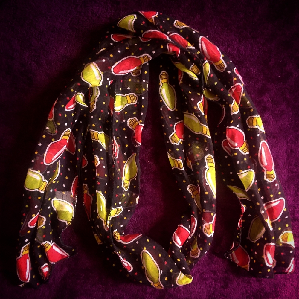 Christmas Lights Patterned Sheer Lightweight Scarf